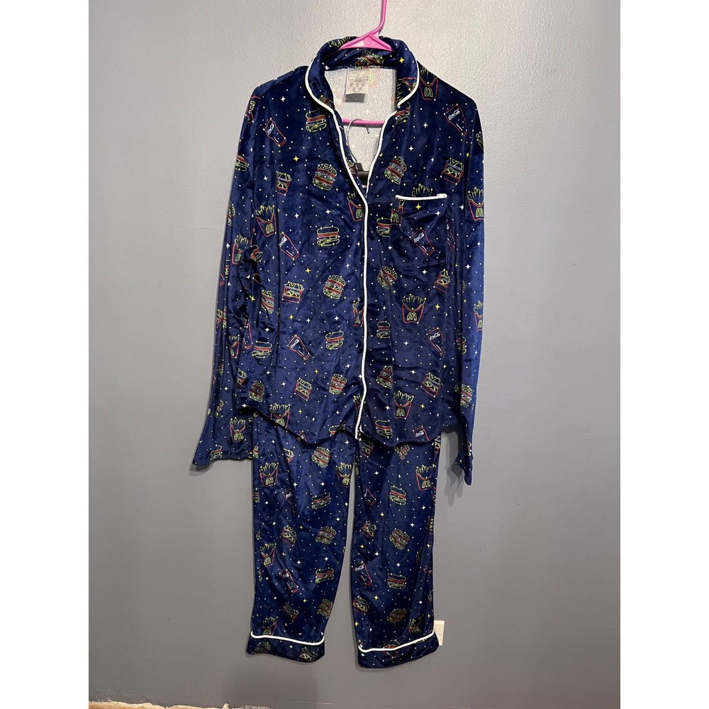 McDonald's Exclusive Holiday 2022 Blue Galactic Velour Pajama Set Size LG/XL